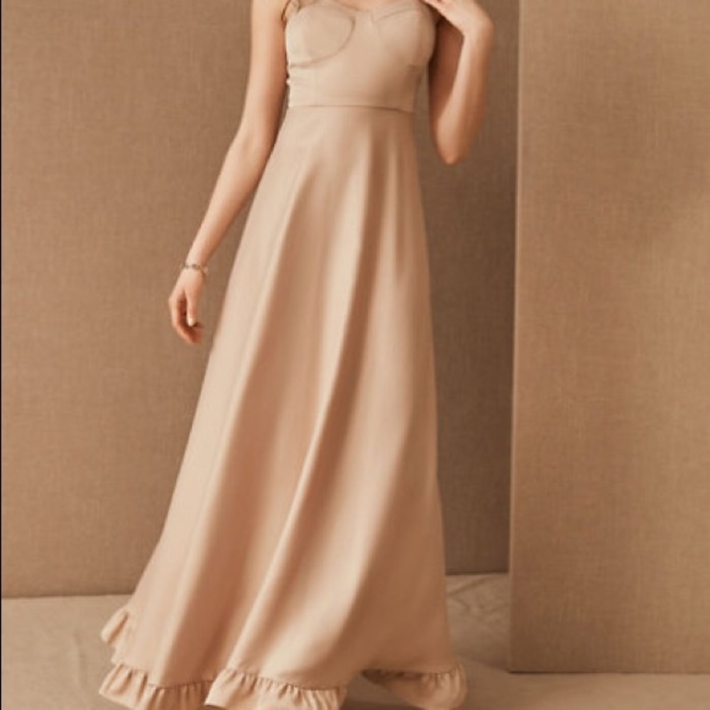 NWT Tara ruffle satin dress blush pink from Anthropologie BHLDN size 0 W…